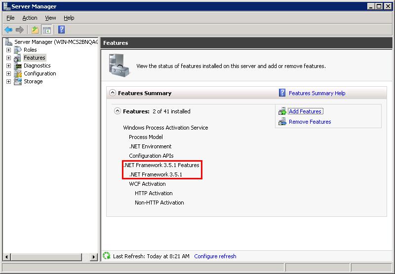In the Server Manager window left open, click Features in the left pane to confirm that.