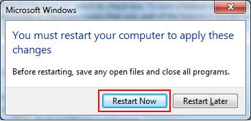 6. When the following window is displayed, click Restart