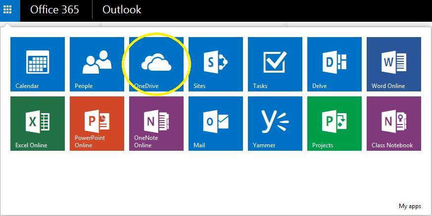 9. Click on OneDrive (note: If this is your first time going through these steps, Microsoft will take a few moments to setup your