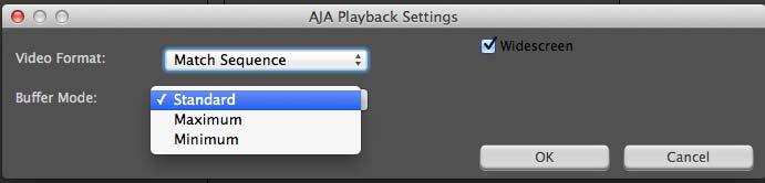 Offset Settings: IMPORTANT: Buffer Mode Even with Match Sequence selected you can make other parameter adjustments (such as color space or up/down/cross conversions) using the AJA Control Panel.