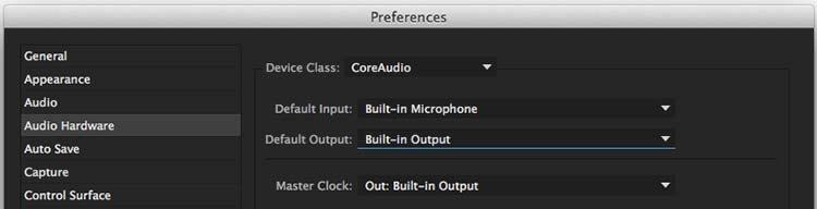 Figure 9. Audio Hardware Preferences, Mac Audio Output Mapping: Standard Playback Audio Device In this Preferences window you can also map Stereo or 5.1 audio out channels.