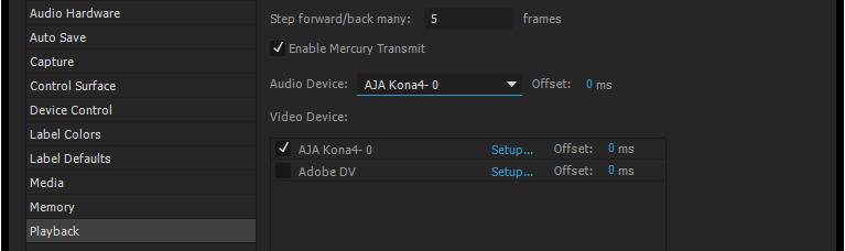 In Playback Preferences you will select your KONA/Io device in the Audio Device menu. Figure 10.