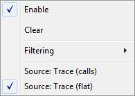 Profiling Context menu This context menu is available: The contents of this menu depend on the C-SPY driver you are using. These commands are available: Enable Enables the profiler.