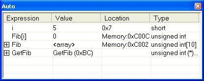 Variables and expressions Auto window The Auto window is available from the View menu. This window displays a useful selection of variables and expressions in, or near, the current statement.