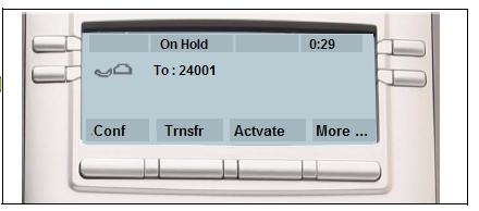 While on an active call Placing a call on Hold Use the Hold feature when you are talking to one contact and want to perform another action, such as answer a new incoming call, transfer a call, or