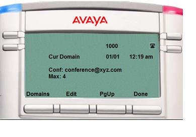 Ad hoc conferencing when connecting to the Call Server Figure 33: Domain screen with conference parameters The context-sensitive soft keys available on the Domain screen with conference parameters