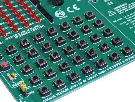 Reset R7 PUSHBUTTON SWITCHES PUSHBUTTON SWITCHES C7 EASYdsPIC4 has 36 push buttons, which can be used to change states of digital inputs to