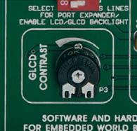 The most commonly used graphic LCD has the screen resolution of 128x64 pixels. The GLCD s contrast can be adjusted using the potentiometer P3, which is placed to the right of the GLCD.