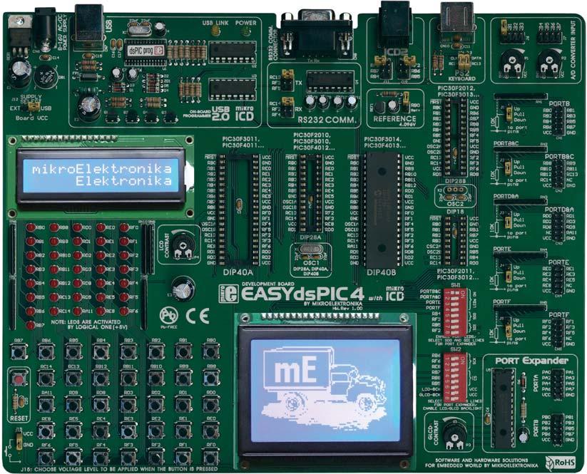 MICROCHIP dspic DEVELOPMENT BOARD INTRODUCTION The EASYdsPIC4 development system is a full-featured development board for Microchip dspic microcontrollers.
