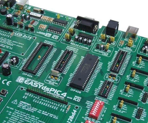 MCU SOCKETS MCU SOCKETS EASYdsPIC4 is delivered with a PIC30F4013, 40-pin microcontroller. Users can remove this one and fit a different microcontroller in DIP40, DIP28, DIP28, DIP18 packages.