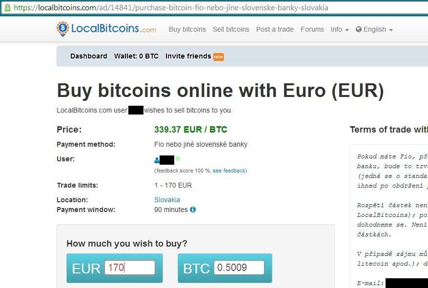 Obrázok 21. Požiadavka na kúpu bitcoinov na burze Localbitcoins.com Zdroj: vlastné spracovanie podľa https://localbitcoins.