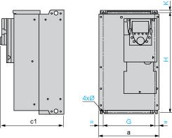 23 Dimensions with 1 Option Card (1) Dimensions in mm a c1 G H K Ø 240 289 206 531.5 11 6 Dimensions in in.