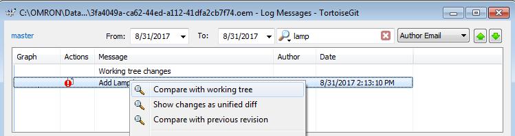 In this way, you can sort and search for the target revision by the character string of messages, date or user name. 6.