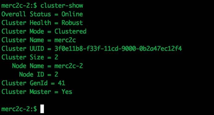 11. At the Bali prompt, execute cluster-show (verify that the cluster is Robust).