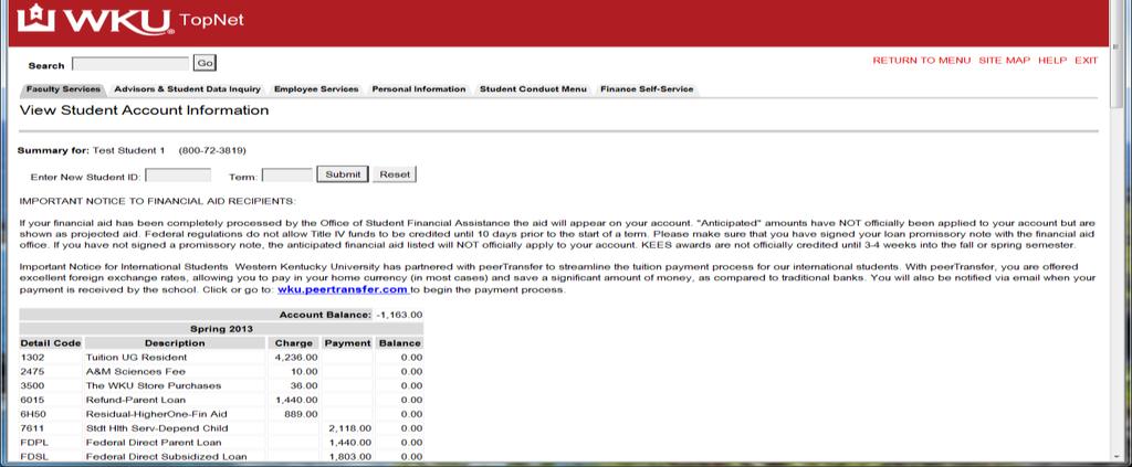 Student Address/Phone: Displays current active information on file for the student Billing
