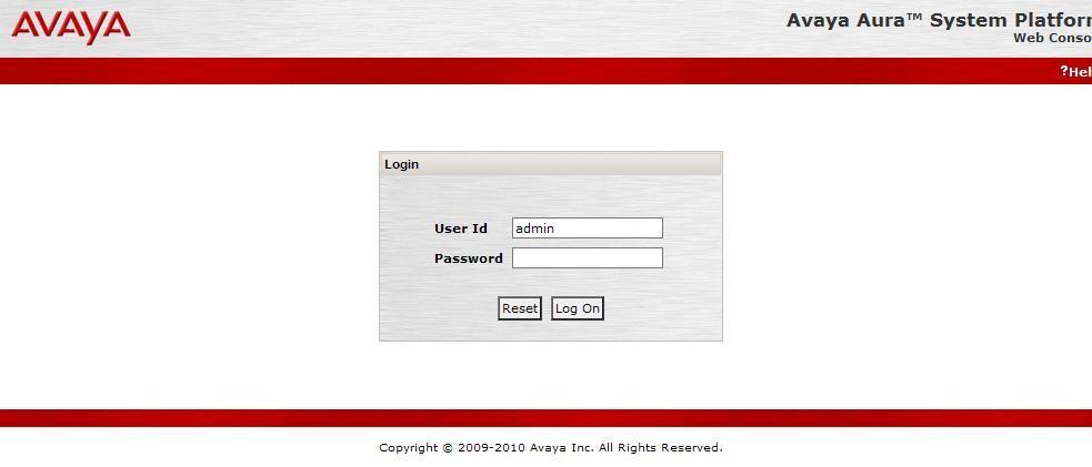 7.1. Logging into the Avaya Aura Session Border Controller Log in to the System Platform console domain by entering https://<ip-addr>/webconsole as shown in the example screen below.