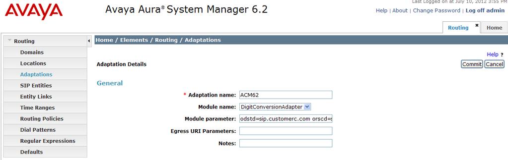 The IP address of Session Manager (192.168.67.47) is replaced with the Avaya CPE SIP domain (sip.customerc.com).