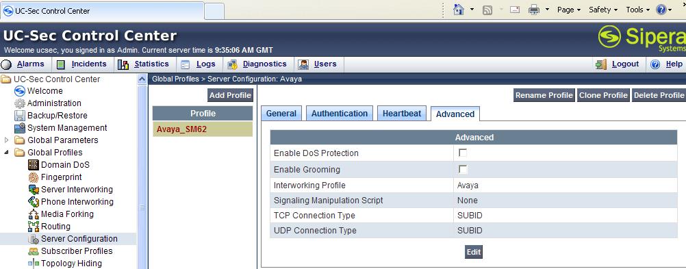1. Select Global Profiles from the menu on the left-hand side. 2. Select Server Configuration. 3. Select Add Profile and the Profile Name window will open (not shown). Enter a Profile Name (e.g., ATT) and select Next.