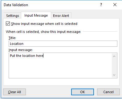 Note that when you copy a cell with an input message, the input message is also copied.