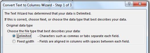 Text to Columns Text to Columns (found on the Data tab on the Ribbon) can be used to separate data that is contained in single column into multiple columns.