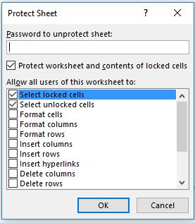If you leave the Password box blank, the worksheet will still be locked but there will be no password to unlock it. If you put a password, you will then be required to put it in twice.