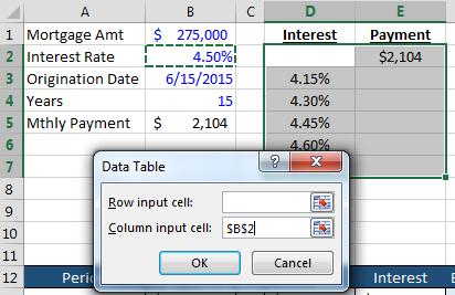 then click Data Table. A Data Table dialog box will appear.