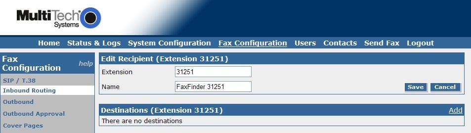 For Extension, enter the first fax extension shown in Section 3.