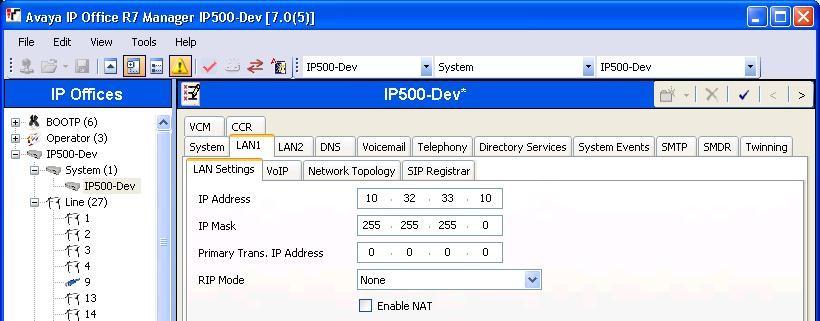 5.2. Obtain LAN IP Address From the configuration tree in the left pane, select System to display the IP500-Dev screen in the right pane.