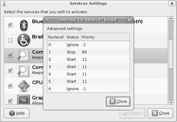 Chapter 18: Basic Administration 435 Service Properties Right-clicking on a service name in the Services Settings dialog box and selecting Properties displays the startup options for the service, as
