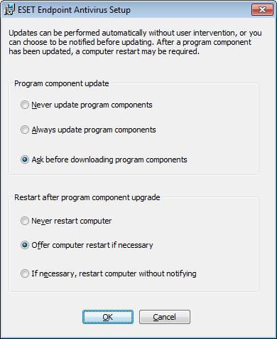 If you do not want program components to be updated, select the Never update program components option.