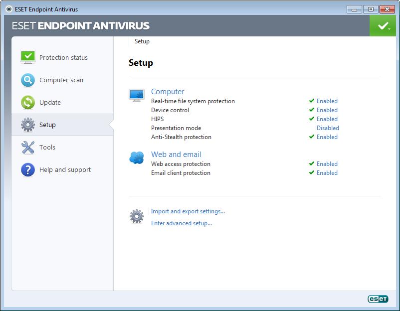 4. Work with ESET Endpoint Antivirus The ESET Endpoint Antivirus setup options allow you to adjust the protection levels of your computer.