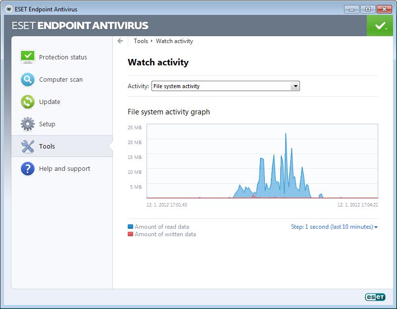 4.4.4 Watch activity To see the current File system activity in graph form, click Tools > Watch activity.