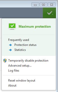 4.5.5 Program menu Some of the most important setup options and features are available in the main program menu. Frequently used Displays the most frequently used parts of ESET Endpoint Antivirus.