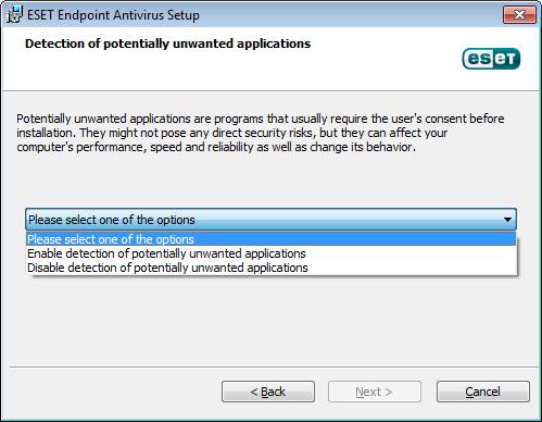 The next step in the installation process is to configure detection of potentially