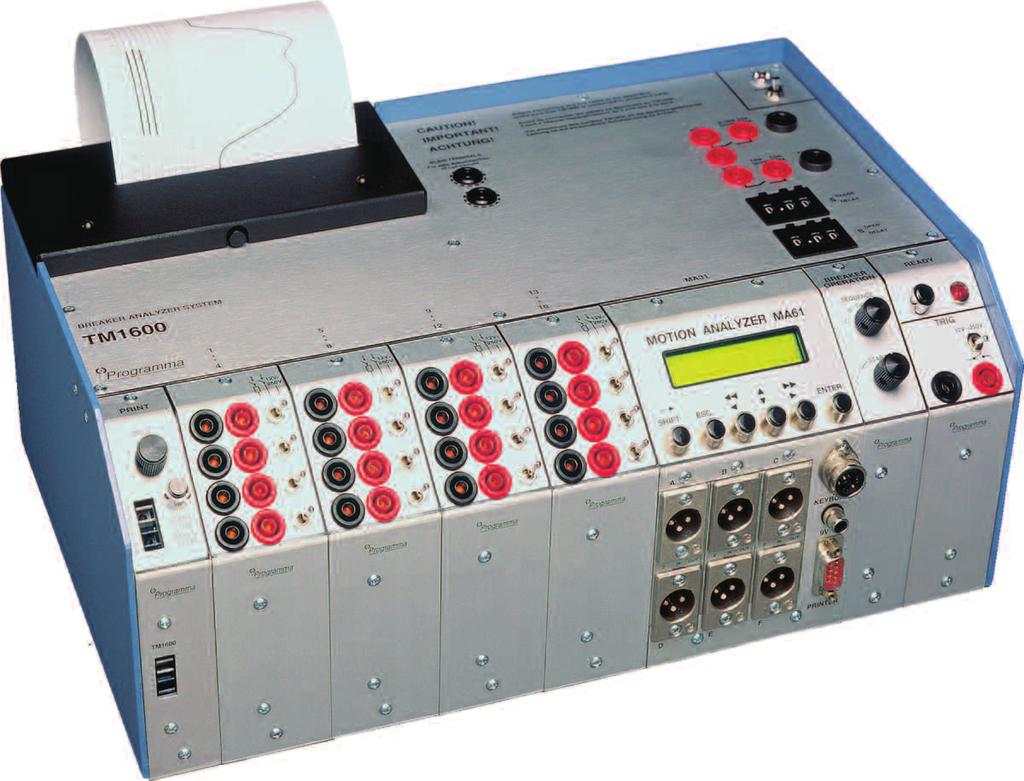 Programma TM1600 TM Circuit Breaker Analyzer System Modular Design configure the analyzer to your needs Ideal for timing of breakers with multiple breaks per phase 16 Timing Channels and 6 Analog