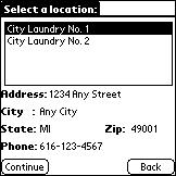 Data exchange between PDA & Machine 7. Tap on Continue. 8. The Select a location: window appears. Select the appropriate location, then tap on Continue. 9.