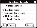 Creating A New Envelope There are three ways to create a new envelope: New button: From the Envelope List screen of Expensable for Palm OS, tap the New button in the bottom left corner.