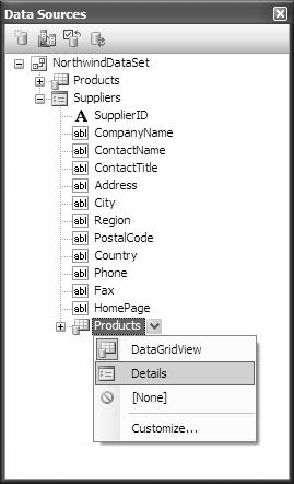 Chapter 4: Building Datacentric Applications 113 Starting from the original form shown in Figure 4-15, you can use data sources window to create and configure the details section to create a form
