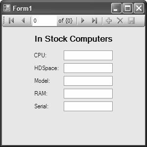 your form. Figure 4-29 shows the controls created by dragging the Computer object data source onto the form for this application. Figure 4-29 Bound form for displaying object data.
