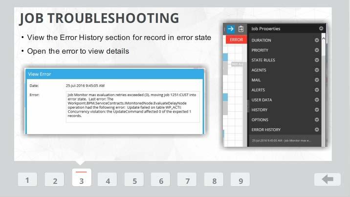 3 (Slide Layer) 3: The Job Properties panel contains an Error History section that may present helpful information