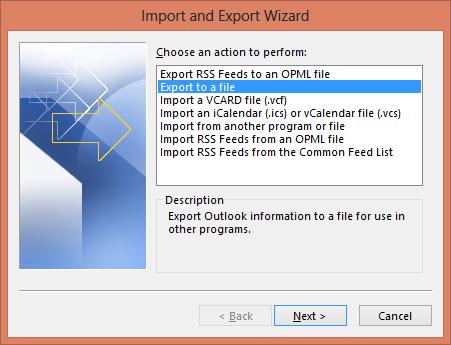 5. Select Export to a file and click Next button.