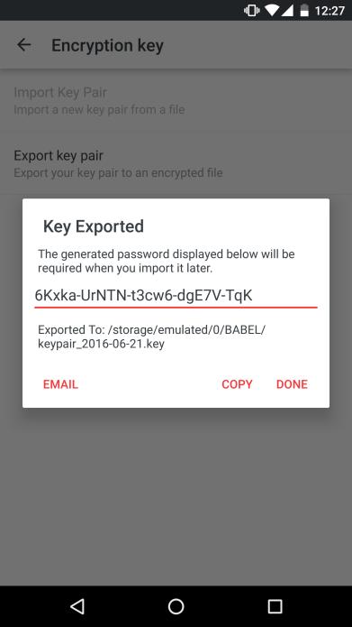 Settings 4.6. KEY EXPORT The following instructions will guide you during the process of exporting your key.