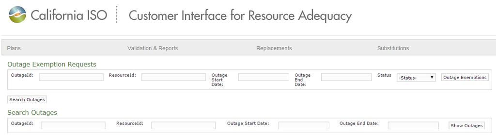CIRA Outage Exemptions Click the Search Outages button and a new search window appears on the screen