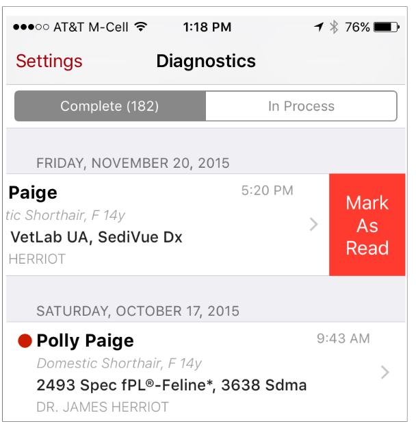 Viewing results in Apple and Android phones To see completed results: Completed results for both in-house and reference laboratory tests are displayed by default.
