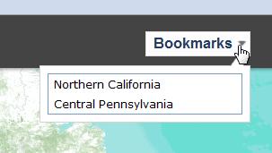 Bookmarks Widget The Bookmarks widget allows you to define specific geographic extents for named areas.