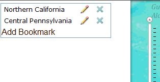 When selected from the list the map will reposition the geographic extent to the extent attached to the bookmark.