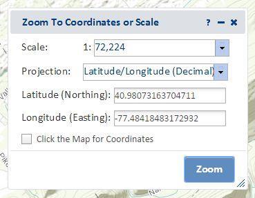 Step 4a. If you are locating your project with latitude/longitude coordinates, use the Zoom to Coordinates or Scale tool.