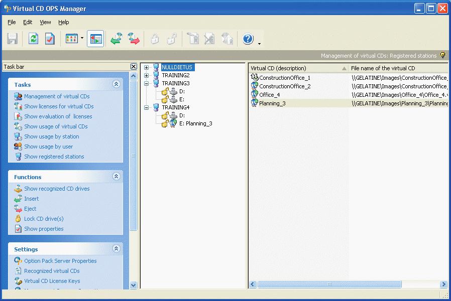 Program Structure Main Window The Virtual CD OPS Management program is an easy-to-use tool for confi guring the Virtual CD OPS Service. The main window is divided into two sections.