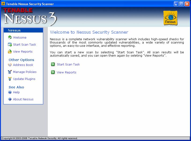 Launching a Vulnerability Scan To launch a scan simply select the first option, Start Scan Task, on the Nessus welcome page. The next screen will prompt you for an IP address or range of IP addresses.