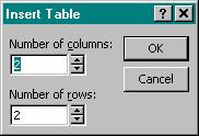 Select the number of rows and columns. Click OK. Update the table data by clicking and typing in the cells.